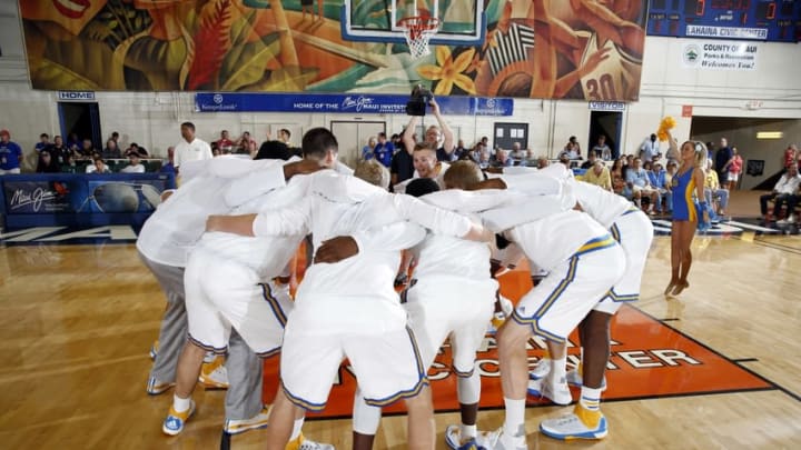Nov 25, 2015; Lahaina, HI, USA; UCLA Bruins huddle up before the game against the Wake Forest Demon Deacons during the Maui Jim Maui Invitational at the Lahaina Civic Center. Mandatory Credit: Brian Spurlock-USA TODAY Sports