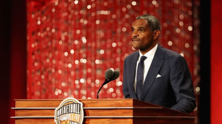 SPRINGFIELD, MA - SEPTEMBER 07: Naismith Memorial Basketball Hall of Fame Class of 2018 enshrinee Maurice Cheeks speaks during the 2018 Basketball Hall of Fame Enshrinement Ceremony at Symphony Hall on September 7, 2018 in Springfield, Massachusetts. (Photo by Maddie Meyer/Getty Images)