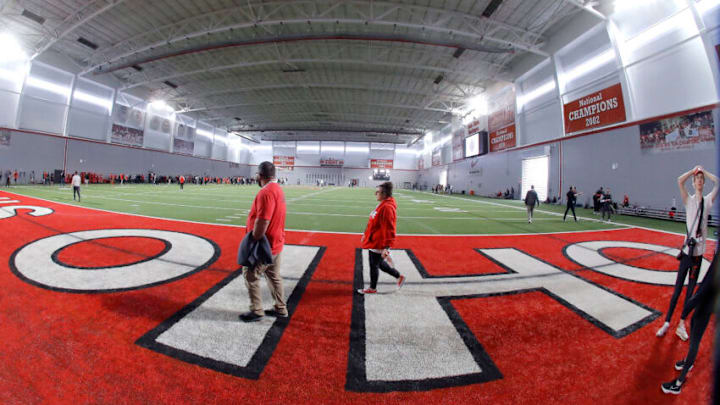 Mar 23, 2022; Columbus, Ohio, USA; The scene inside of the Ohio State Football Pro Day at the Woody Hayes Facility. Mandatory Credit: Joseph Maiorana-USA TODAY Sports