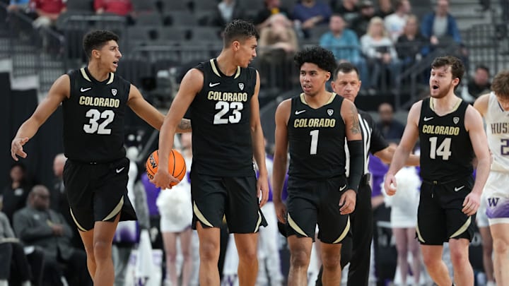 NCAA Basketball Colorado Buffaloes guard Nique Clifford (32), Colorado Buffaloes forward Tristan da Silva (23), Colorado Buffaloes guard Julian Hammond III (1), and Colorado Buffaloes guard Ethan Wright (14) Stephen R. Sylvanie-USA TODAY Sports