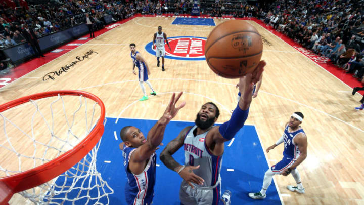 Andre Drummond #0 of the Detroit Pistons drives to the basket during a game against the Philadelphia 76ers (Photo by Brian Sevald/NBAE via Getty Images)