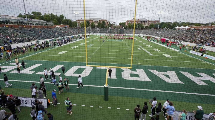 Sep 10, 2022; Charlotte, North Carolina, USA; Overview of the Charlotte 49ers home stadium during pregame activity between the Charlotte 49ers and the Maryland Terrapins at Jerry Richardson Stadium. Mandatory Credit: Jim Dedmon-USA TODAY Sports