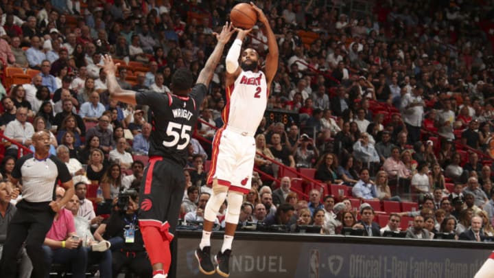 MIAMI, FL - APRIL 11: Wayne Ellington #2 of the Miami Heat shoots the ball against the Toronto Raptors on April 11, 2018 at American Airlines Arena in Miami, Florida. NOTE TO USER: User expressly acknowledges and agrees that, by downloading and or using this Photograph, user is consenting to the terms and conditions of the Getty Images License Agreement. Mandatory Copyright Notice: Copyright 2018 NBAE (Photo by Issac Baldizon/NBAE via Getty Images)
