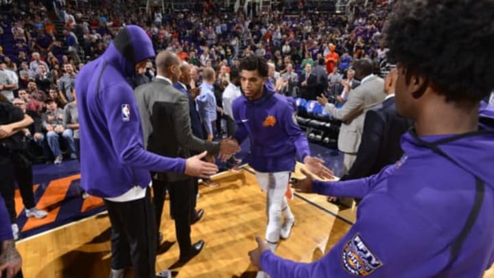 PHOENIX, AZ – NOVEMBER 16: Marquese Chriss #0 of the Phoenix Suns gets introduced before the game against the Houston Rockets on November 16, 2017 at Talking Stick Resort Arena in Phoenix, Arizona. NOTE TO USER: User expressly acknowledges and agrees that, by downloading and or using this photograph, user is consenting to the terms and conditions of the Getty Images License Agreement. Mandatory Copyright Notice: Copyright 2017 NBAE (Photo by Barry Gossage/NBAE via Getty Images)