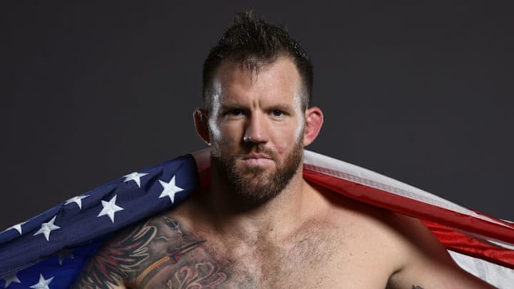 HAMBURG, GERMANY - SEPTEMBER 03: Ryan Bader poses for a post fight portrait backstage after his victory over Ilir Latifi of Sweden during the UFC Fight Night: Arlovski v Barnett at Barclaycard Arena on September 3, 2016 in Hamburg, Germany. (Photo by Mike Roach/Zuffa LLC/Zuffa LLC via Getty Images)