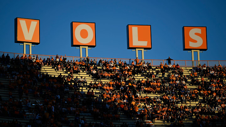 KNOXVILLE, TENNESSEE – OCTOBER 29: Tennessee Volunteers fans fill the stadium during warm ups before the game against the Kentucky Wildcats at Neyland Stadium on October 29, 2022 in Knoxville, Tennessee. (Photo by Eakin Howard/Getty Images)