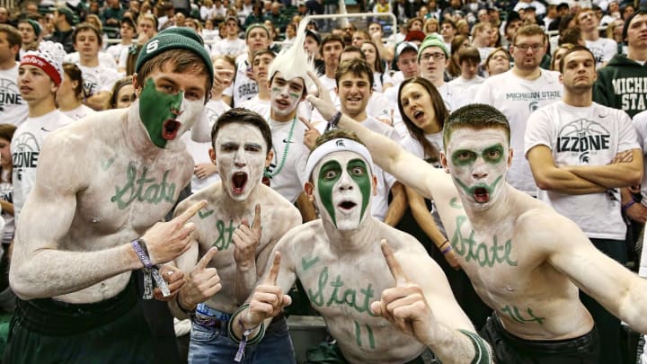 EAST LANSING, MI – JANUARY 25: Fans of the Michigan State Spartans get ready. (Photo by Leon Halip/Getty Images)