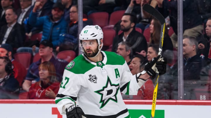 MONTREAL, QC - MARCH 13: Dallas Stars right wing Alexander Radulov (47) celebrates Dallas Stars left wing Jamie Benn (14) goal during the second period of the NHL game between the Dallas Stars and the Montreal Canadiens on March 13, 2018, at the Bell Centre in Montreal, QC (Photo by Vincent Ethier/Icon Sportswire via Getty Images)