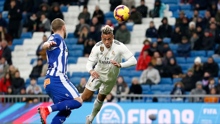 MADRID, SPAIN – FEBRUARY 03: Mariano Diaz of Real Madrid scores his team’s third goal during the La Liga match between Real Madrid CF and Deportivo Alaves at Estadio Santiago Bernabeu on February 3, 2019 in Madrid, Spain. (Photo by Victor Carretero/Real Madrid via Getty Images)