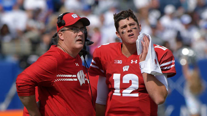PROVO, UT - SEPTEMBER 16: Head coach Paul Chryst of the Wisconsin Badgers and his quarterback Alex Hornibrook