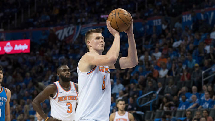 OKLAHOMA CITY, OK – OCTOBER 19: Kristaps Porzingis (Photo by J Pat Carter/Getty Images)