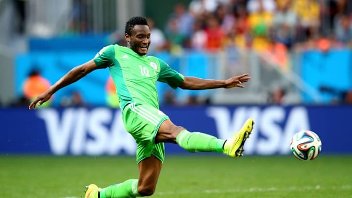 BRASILIA, BRAZIL - JUNE 30: John Obi Mikel of Nigeria in action during the 2014 FIFA World Cup Brazil Round of 16 match between France and Nigeria at Estadio Nacional on June 30, 2014 in Brasilia, Brazil. (Photo by Alex Grimm - FIFA/FIFA via Getty Images)
