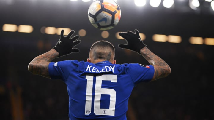 LONDON, ENGLAND - JANUARY 17: Kenedy of Chelsea takes a throw in during The Emirates FA Cup Third Round Replay between Chelsea and Norwich City at Stamford Bridge on January 17, 2018 in London, England. (Photo by Mike Hewitt/Getty Images)