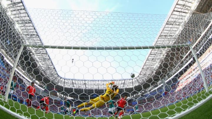 KAZAN, RUSSIA - JUNE 27: Hyeonwoo Jo of Korea safes the ball during the 2018 FIFA World Cup Russia group F match between Korea Republic and Germany at Kazan Arena on June 27, 2018 in Kazan, Russia. (Photo by Alexander Hassenstein/Getty Images, )