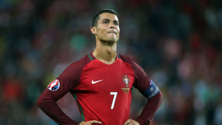 PARIS, FRANCE - JUNE 18: Cristiano Ronaldo of Portugal reacts during the UEFA EURO 2016 Group F match between Portugal and Austria at Parc des Princes on June 18, 2016 in Paris, France. (Photo by Jean Catuffe/Getty Images)