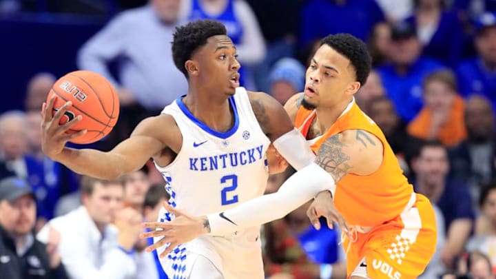 LEXINGTON, KENTUCKY - FEBRUARY 16: Ashton Hagans #2 of the Kentucky Wildcats is defended by Lamonte Turner #1 of the Tennessee Volunteers at Rupp Arena on February 16, 2019 in Lexington, Kentucky. (Photo by Andy Lyons/Getty Images)