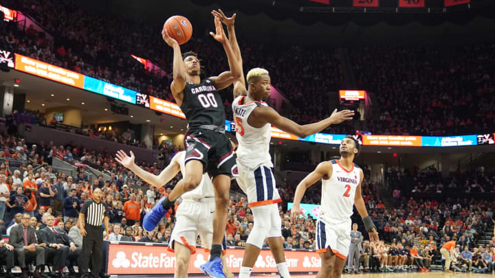 CHARLOTTESVILLE, VA – DECEMBER 22: A.J. Lawson #00 of the South Carolina Gamecocks takes a shot during a college basketball game against the Virginia Cavaliers at John Paul Jones Arena on December 22, 2019 in Charlottesville, Virginia. (Photo by Mitchell Layton/Getty Images)