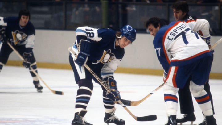 Phil Esposito #77 of the New York Rangers . (Photo by Focus on Sport/Getty Images)