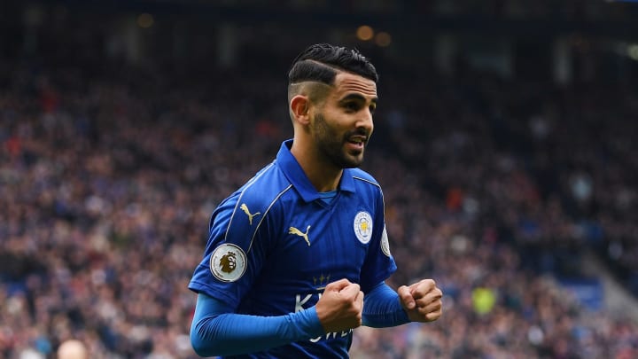 LEICESTER, ENGLAND – MAY 06: Riyad Mahrez of Leicester City celebrates scoring his sides second goal during the Premier League match between Leicester City and Watford at The King Power Stadium on May 6, 2017 in Leicester, England. (Photo by Michael Regan/Getty Images)