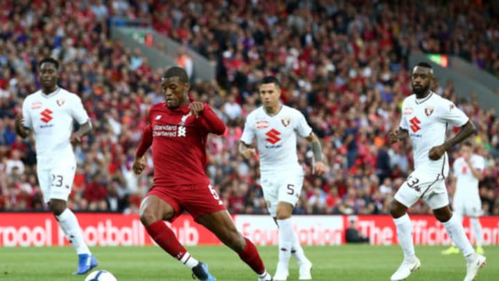LIVERPOOL, ENGLAND – AUGUST 07: Georginio Wijnaldum of Liverpool controls the ball during the pre-season friendly match between Liverpool and Torino at Anfield on August 7, 2018 in Liverpool, England. (Photo by Jan Kruger/Getty Images)