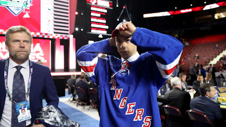Eric Ciccolini after being selected by the New York Rangers (Photo by Bruce Bennett/Getty Images)