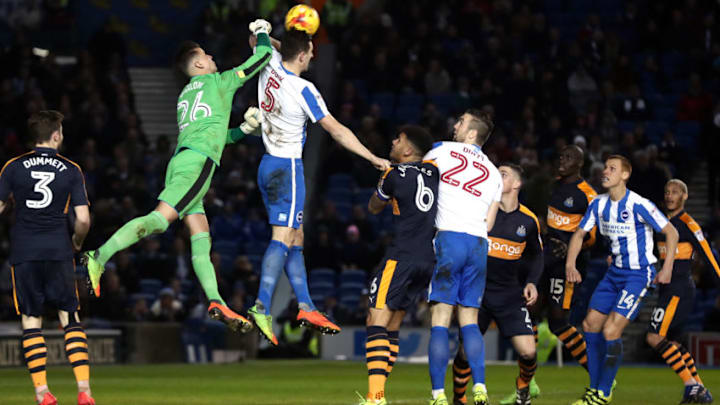 Newcastle United goalkeeper Karl Darlow punches clear during the Sky Bet Championship match at the AMEX Stadium, Brighton. (Photo by Gareth Fuller/PA Images via Getty Images)
