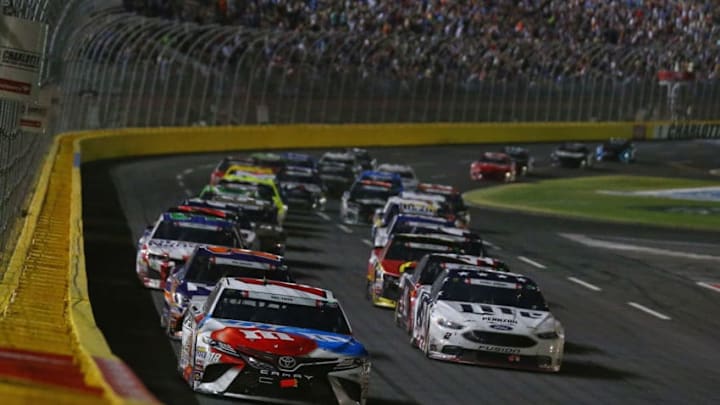 CHARLOTTE, NC - MAY 27: Kyle Busch, driver of the #18 M and M's Red White and Blue Toyota (Photo by Sarah Crabill/Getty Images)
