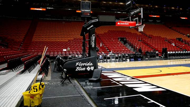 MIAMI, FLORIDA - MARCH 11: A general view of American Airlines Arena after the game between the Miami Heat and the Charlotte Hornets on March 11, 2020 in Miami, Florida. The NBA announced the season has been suspended after a Utah Jazz player preliminary tested positive for the coronavirus. NOTE TO USER: User expressly acknowledges and agrees that, by downloading and/or using this photograph, user is consenting to the terms and conditions of the Getty Images License Agreement. (Photo by Michael Reaves/Getty Images)