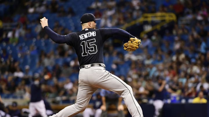 ST PETERSBURG, FL – MAY 8: Sean Newcomb #15 of the Atlanta Braves throws a pitch against the Tampa Bay Rays in the sixth inning on May 8, 2018, at Tropicana Field in St Petersburg, Florida. The Braves won 1-0. (Photo by Julio Aguilar/Getty Images)