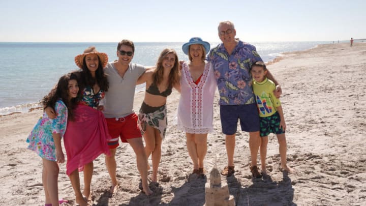 MANIFEST -- "Estimated Time of Departure" Episode 116 -- Pictured: (l-r) Jenna Kurmemaj as Young Olive, Athena Karkanis as Grace Stone, Josh Dallas as Ben Stone, Melissa Roxburgh as Michaela Stone, Geraldine Leer as Karen Stone, Malachy Cleary as Steve Stone, Jack Messina as Cal Stone -- (Photo by: Jeff Daly/NBC/Warner Brothers)