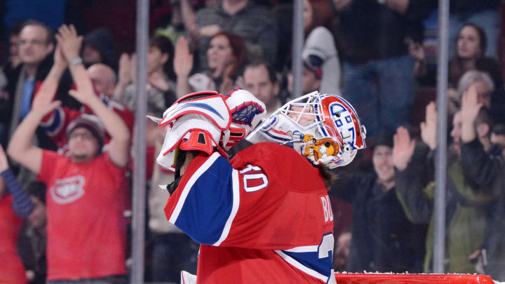 MONTREAL, CANADA – FEBRUARY 18: Peter Budaj #30 of the Montreal Canadiens. (Photo by Richard Wolowicz/Getty Images)