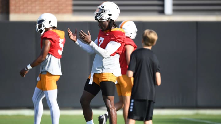 Tennessee’s Joe Milton III (7) is seen during the second day of Tennessee football practice at Anderson Training Facility in Knoxville, Tuesday, Aug. 2, 2022.Football0802 0377