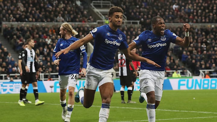 NEWCASTLE UPON TYNE, ENGLAND - DECEMBER 28: Dominic Calvert-Lewin of Everton celebrates after scoring his team's winning goal during the Premier League match between Newcastle United and Everton FC at St. James Park on December 28, 2019 in Newcastle upon Tyne, United Kingdom. (Photo by Ian MacNicol/Getty Images)