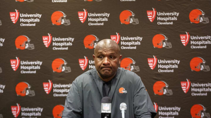 TAMPA, FL - OCTOBER 21: Head Coach Hue Jackson of the Cleveland Browns addresses the media during the press conference after the game against the Tampa Bay Buccaneers at Raymond James Stadium on October 21, 2018 in Tampa, Florida. The Buccaneers defeated the Browns 26-23 in overtime. (Photo by Don Juan Moore/Getty Images)