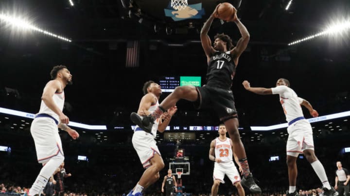 NEW YORK, NEW YORK - JANUARY 25: Ed Davis #17 of the Brooklyn Nets catches a rebound during the second quarter of the game against the New York Knicks at Barclays Center on January 25, 2019 in the Brooklyn borough of New York City. NOTE TO USER: User expressly acknowledges and agrees that, by downloading and or using this photograph, User is consenting to the terms and conditions of the Getty Images License Agreement. (Photo by Sarah Stier/Getty Images)
