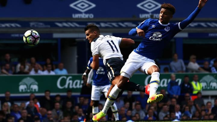 LIVERPOOL, ENGLAND - AUGUST 13: Erik Lamela of Tottenham Hotspur scores his sides first goal during the Premier League match between Everton and Tottenham Hotspur at Goodison Park on August 13, 2016 in Liverpool, England. (Photo by Jan Kruger/Getty Images)