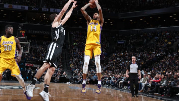 BROOKLYN, NY – FEBRUARY 2: Brandon Ingram #14 of the Los Angeles Lakers shoots the ball against the Brooklyn Nets on February 2, 2018 at Barclays Center in Brooklyn, New York. NOTE TO USER: User expressly acknowledges and agrees that, by downloading and or using this Photograph, user is consenting to the terms and conditions of the Getty Images License Agreement. Mandatory Copyright Notice: Copyright 2018 NBAE (Photo by Nathaniel S. Butler/NBAE via Getty Images)