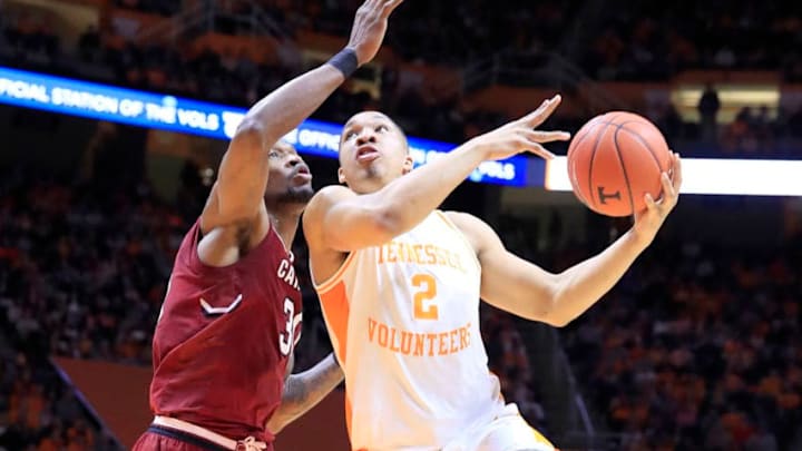KNOXVILLE, TENNESSEE - FEBRUARY 13: Grant Williams #2 of the Tennessee Volunteers shoots the ball against the South Carolina Gamecoacks at Thompson-Boling Arena on February 13, 2019 in Knoxville, Tennessee. (Photo by Andy Lyons/Getty Images)