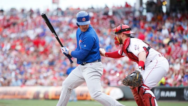 CINCINNATI, OH - JUNE 30: Anthony Rizzo #44 of the Chicago Cubs gets tagged out by Tucker Barnhart #16 of the Cincinnati Reds after striking out in the first inning of a game at Great American Ball Park on June 30, 2017 in Cincinnati, Ohio. (Photo by Joe Robbins/Getty Images)