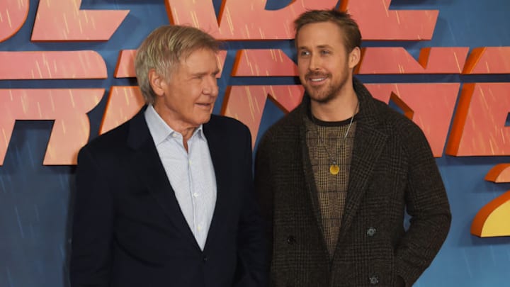 LONDON, ENGLAND - SEPTEMBER 21: Harrison Ford (L) and Ryan Gosling attend the 'Blade Runner 2049' photocall at The Corinthia Hotel on September 21, 2017 in London, England. (Photo by David M. Benett/Dave Benett/WireImage)