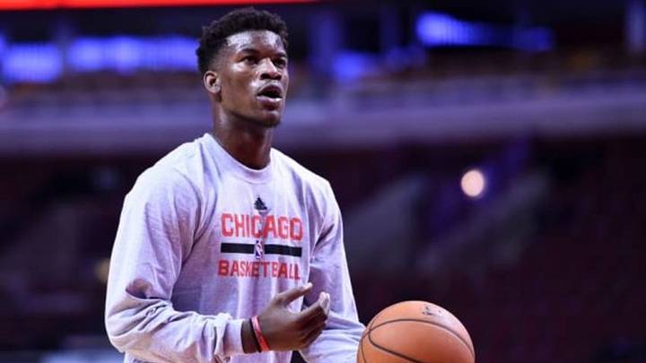 Oct 6, 2014; Chicago, IL, USA; Chicago Bulls guard Jimmy Butler (21) during practice before the game against the Washington Wizards at the United Center. Mandatory Credit: Mike DiNovo-USA TODAY Sports