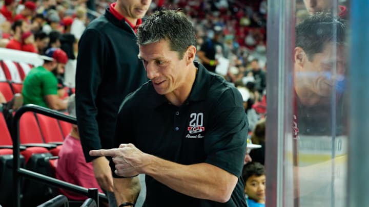 RALEIGH, NC - JUNE 30: Carolina Hurricanes head coach Rod Brind'Amour meets with fans before the Canes Prospect Game at the PNC Arena in Raleigh, NC on June 30, 2018. (Photo by Greg Thompson/Icon Sportswire via Getty Images)