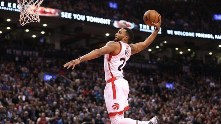 Dec 2, 2016; Toronto, Ontario, CAN; Toronto Raptors guard Norman Powell (24) goes up and dunks against the Los Angeles Lakers at Air Canada Centre. The Raptors beat the Lakers 113-80. Mandatory Credit: Tom Szczerbowski-USA TODAY Sports