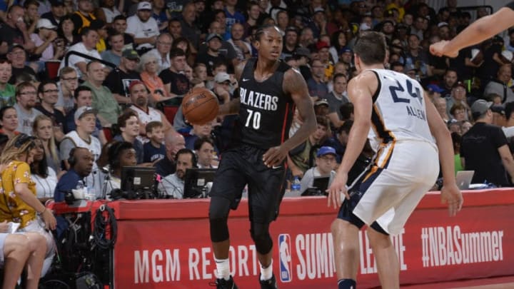 LAS VEGAS, NV - JULY 7: Archie Goodwin #70 of the Portland Trail Blazers handles the ball against the Utah Jazz during the 2018 Las Vegas Summer League on July 7, 2018 at the Cox Pavilion in Las Vegas, Nevada. NOTE TO USER: User expressly acknowledges and agrees that, by downloading and/or using this Photograph, user is consenting to the terms and conditions of the Getty Images License Agreement. Mandatory Copyright Notice: Copyright 2018 NBAE (Photo by David Dow/NBAE via Getty Images)