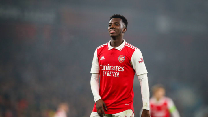 LONDON, ENGLAND - NOVEMBER 03: Eddie Nketiah of Arsenal reacts during the UEFA Europa League group A match between Arsenal FC and FC Zurich at Emirates Stadium on November 3, 2022 in London, United Kingdom. (Photo by Craig Mercer/MB Media/Getty Images)