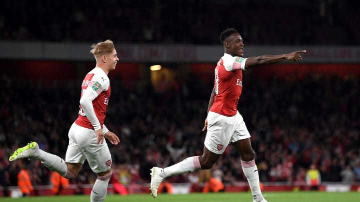 LONDON, ENGLAND – SEPTEMBER 26: Danny Welbeck of Arsenal celebrates after scoring his team’s first goal during the Carabao Cup Third Round match between Arsenal and Brentford at Emirates Stadium on September 26, 2018 in London, England. (Photo by Shaun Botterill/Getty Images)
