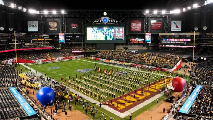 Jan 2, 2016; Phoenix, AZ, USA; The Arizona State Sun Devils band performs before the game against the West Virginia Mountaineers at Chase Field during the Cactus Bowl. Arizona Football Mandatory Credit: Matt Kartozian-USA TODAY Sports