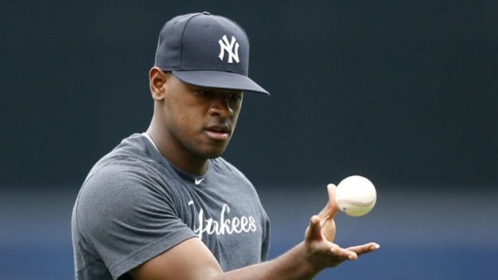NEW YORK, NEW YORK - JUNE 19: Luis Severino #40 of the New York Yankees warms up on the field prior to a game against the Tampa Bay Rays at Yankee Stadium on June 19, 2019 in New York City. (Photo by Jim McIsaac/Getty Images)