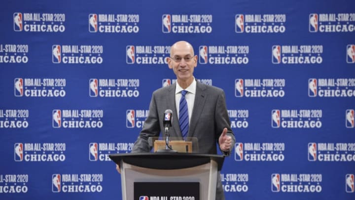 CHICAGO, IL - NOVEMBER 10: NBA Commissioner Adam Silver speaks during the NBA All-Star 2020 Announcement on November 10, 2017 at the United Center in Chicago, Illinois. NOTE TO USER: User expressly acknowledges and agrees that, by downloading and or using this photograph, user is consenting to the terms and conditions of the Getty Images License Agreement. Mandatory Copyright Notice: Copyright 2017 NBAE (Photo by David Dow/NBAE via Getty Images)