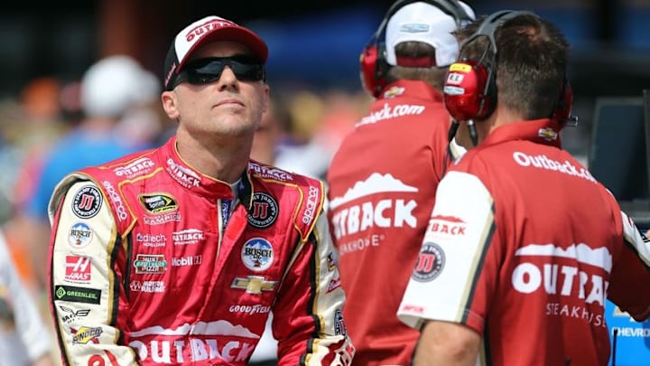 Jun 10, 2016; Brooklyn, MI, USA; Sprint Cup Series driver Kevin Harvick looks on prior to qualifying for the FireKeepers Casino 400 at Michigan International Speedway. Mandatory Credit: Aaron Doster-USA TODAY Sports